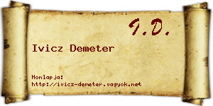 Ivicz Demeter névjegykártya